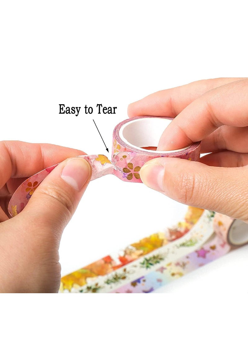 Foxelli FOXELLI Decorative Tape For Arts Diy Crafts Journal Supplies Planners Scrapbook Cardgift Wrapping 15mm Floral Gold Washi Tape Set 6 Rolls Gold Foil Masking  - Image 4