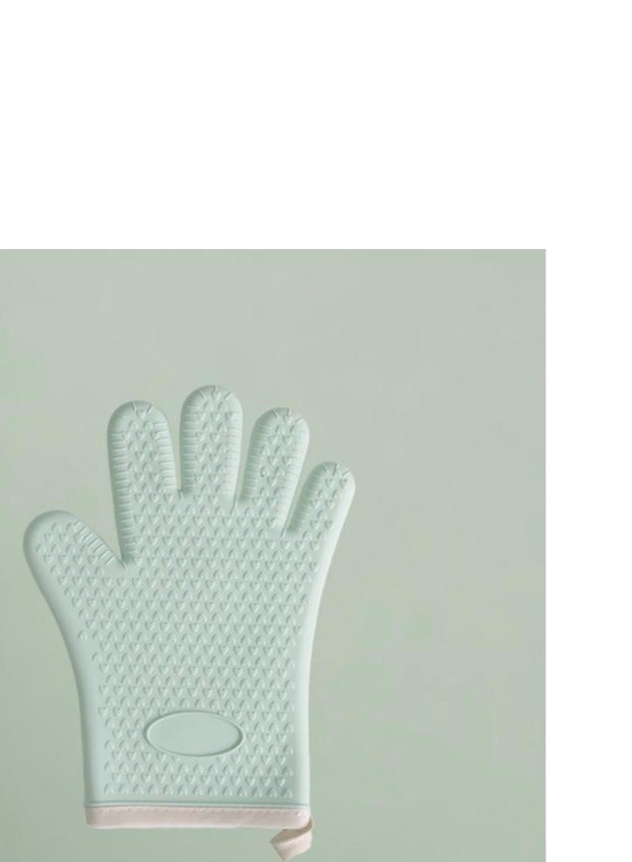 xozgdovg Kitchen microwave thickened cartoon hot gloves Baking waterproof oven heat resistant silicone insulated gloves mint green 