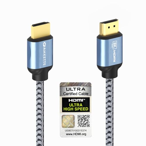 Amkette Ultra High Speed HDMI 2.1 Cable (5m/16.4ft) | 8K@60Hz, 4K@120Hz | 48Gbps | Certified with QR Code | eARC, HDR10+, VRR Support | Gold-Plated Connectors | Braided HDMI Cable for TV, PS5, Xbox - Image 1