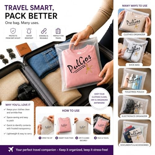 PulGos Premium Saree Covers Pack of 10 with Zip | Saree Storage Bags & Wardrobe Organiser | Transparent Clothes Storage Cover | Easy Visibility & Quick Access (35 x 35 cm) - Image 3