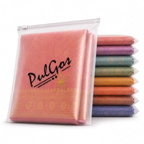 PulGos Premium Saree Covers Pack of 10 with Zip | Saree Storage Bags & Wardrobe Organiser | Transparent Clothes Storage Cover | Easy Visibility & Quick Access (35 x 35 cm) - Image 1