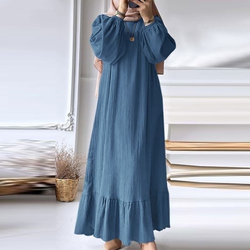 فستان نسائي بأكمام طويلة مع حاشية مكشكشة - Image 4