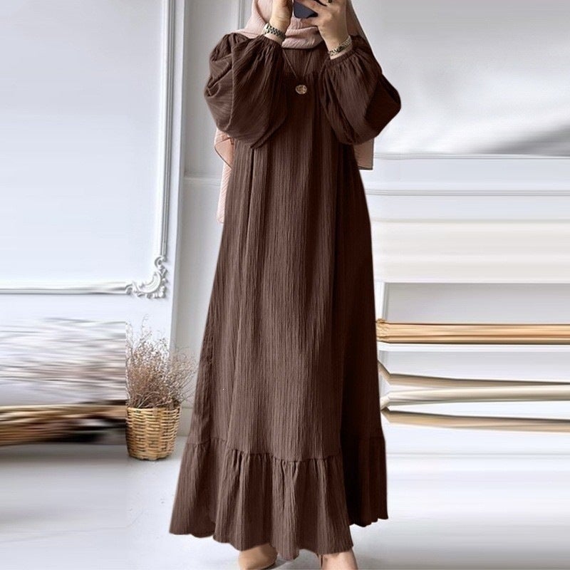 فستان نسائي بأكمام طويلة مع حاشية مكشكشة - Image 3