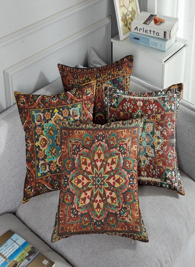 Sanwarm Throw Pillow Covers Home Decor Set of 4 Tribal Eastern Geometric Vintage Pillow Cases Decorative 18 x 18 Inches Outdoor Cushion Couch Sofa Pillowcases - Image 5