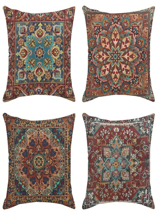 Sanwarm Throw Pillow Covers Home Decor Set of 4 Tribal Eastern Geometric Vintage Pillow Cases Decorative 18 x 18 Inches Outdoor Cushion Couch Sofa Pillowcases - Image 1