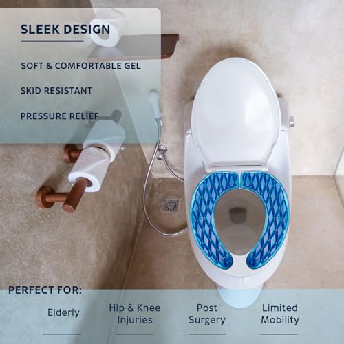 Morvat Gel Toilet Seat Cushion, Washable Padded Riser Cushion for Toilets & Commode Chair, Maximum Pain Relief Comfort & Support, Adhesive Raised Donut Pad for Elderly & Handicapped, Blue, Elongated - Image 5