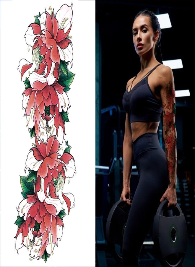 1 Sheet Full Arm Temporary Fake Tattoos Sticker Large Arm Sleeve Tattoo Waterproof Tattoos Large Vine Peony Flower Rose Tattoo Stickers for Men and Women - Image 3