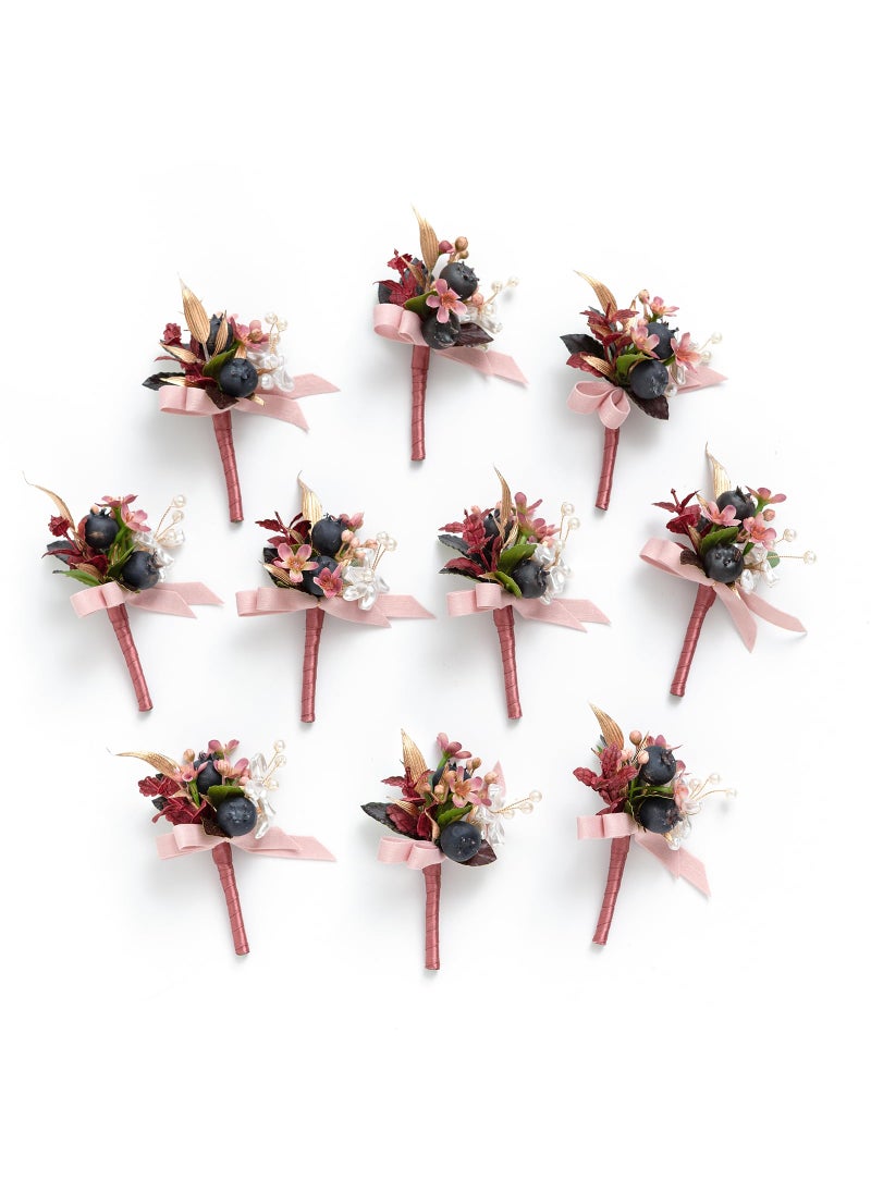 Ling's moment Ling's Moment Boutonniere for Men  10pcs Groomsmen Guest Boutonniere  Artificial Flowers for Wedding D?cor/Prom/Homecoming etc.Pink Mauve Berry  - Image 1