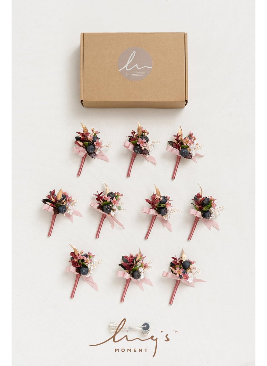 Ling's moment Ling's Moment Boutonniere for Men  10pcs Groomsmen Guest Boutonniere  Artificial Flowers for Wedding D?cor/Prom/Homecoming etc.Pink Mauve Berry  - Image 5