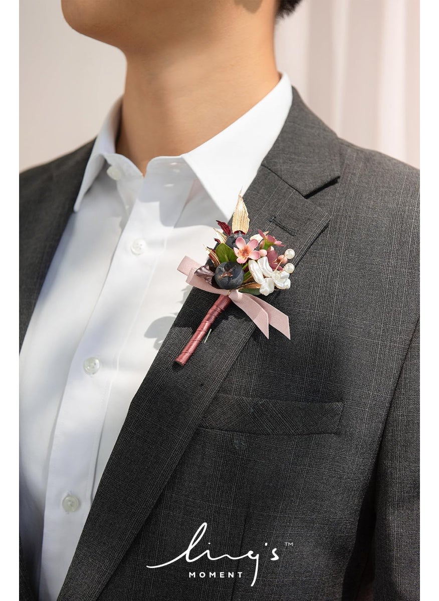 Ling's moment Ling's Moment Boutonniere for Men  10pcs Groomsmen Guest Boutonniere  Artificial Flowers for Wedding D?cor/Prom/Homecoming etc.Pink Mauve Berry  - Image 2