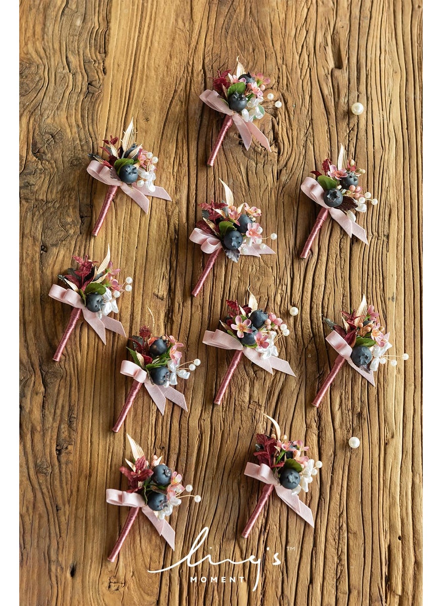 Ling's moment Ling's Moment Boutonniere for Men  10pcs Groomsmen Guest Boutonniere  Artificial Flowers for Wedding D?cor/Prom/Homecoming etc.Pink Mauve Berry  - Image 4