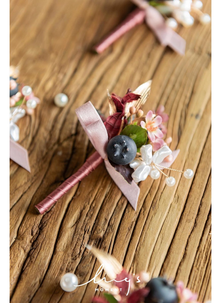 Ling's moment Ling's Moment Boutonniere for Men  10pcs Groomsmen Guest Boutonniere  Artificial Flowers for Wedding D?cor/Prom/Homecoming etc.Pink Mauve Berry  - Image 3