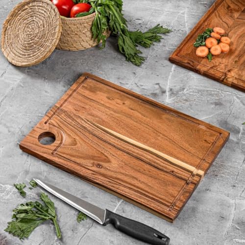 ETIQUETTE ART Sheesham Wood Cutting Boards for Kitchen, Heavy Duty Sheesham Wood Cutting Board with Juice Groove, Bamboo Chopping Board for, Vegetables, Friuts,Meat (Design 1) - Image 1