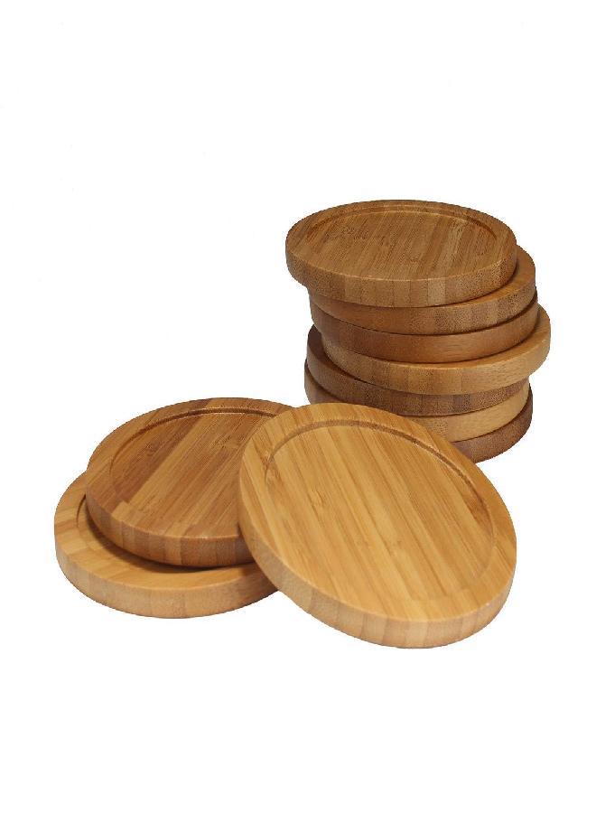 BambooMN Heavy Duty 100% Eco-Friendly Natural Bamboo Coasters - 3.75" - Round - 10 Piece Coaster Set - Image 1