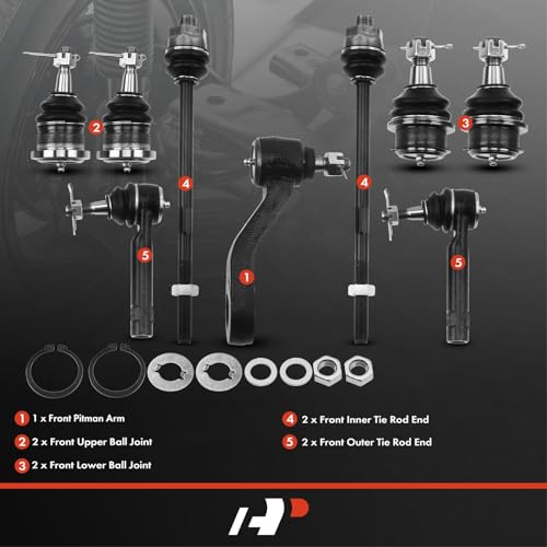 A-Premium مجموعة A-Premium من 9 قطع، مفصل كروي علوي وسفلي أمامي، نهاية قضيب توجيه داخلي وخارجي، متوافقة مع شيفروليه وجي إم سي وكاديلاك - 1999-2007 - سيلفرادو سييرا تاهو يوكون سوبربان أفالانش إسكاليد - Image 2