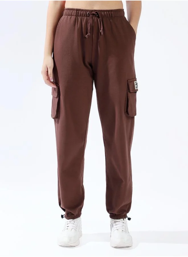 هاي ستار Women Track Pants, Jogger, Solid, Coffee Brown, in 100% Cotton, Elasicated + Drawstring closure, Knitted weave, High-Rise waist, perfect for Casual. Step up your style today!