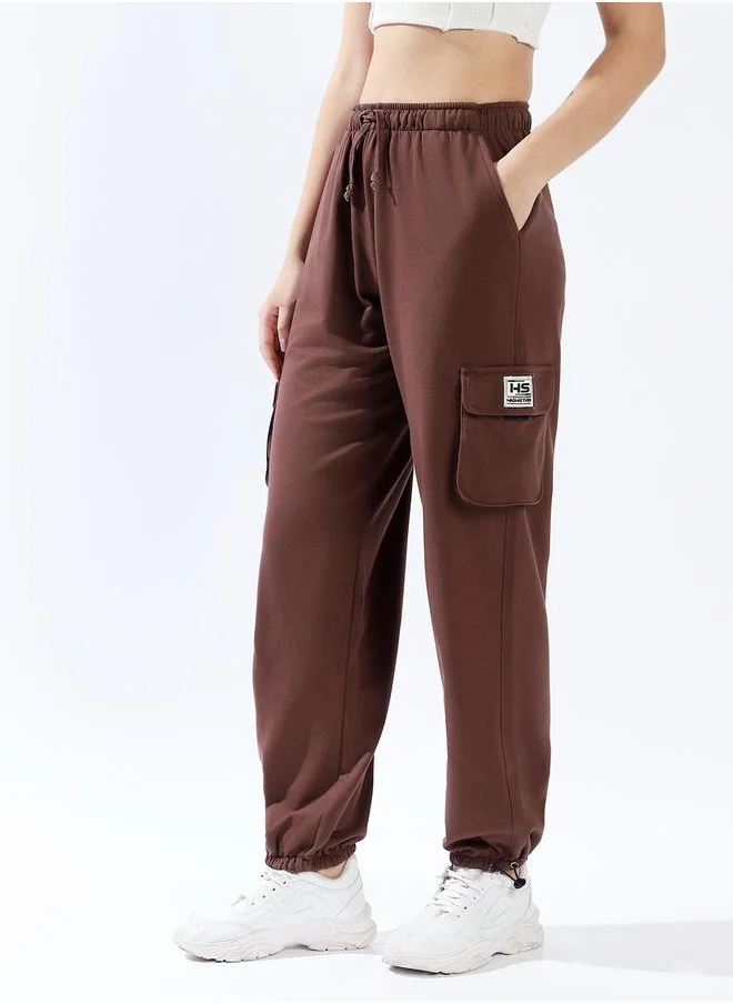 هاي ستار Women Track Pants, Jogger, Solid, Coffee Brown, in 100% Cotton, Elasicated + Drawstring closure, Knitted weave, High-Rise waist, perfect for Casual. Step up your style today!