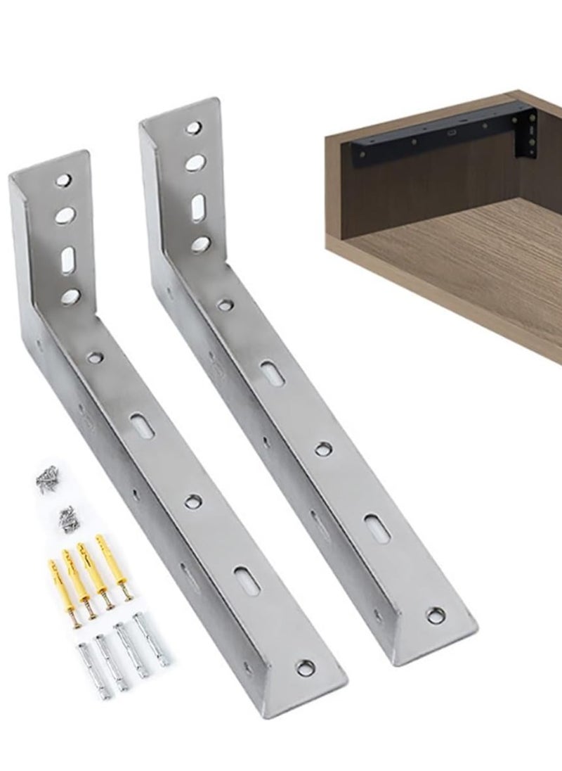 Rubik Shelf Brackets 12.6 inch - 2pcs Hidden Suspended Wall Mounted Heavy Duty Corner Brace Joint Right Angle L Shaped Bracket for DIY Table Bench Countertop - Silver  - Image 1