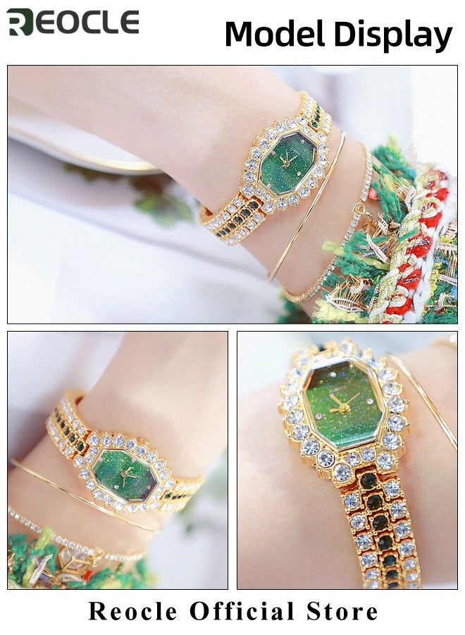 REOCLE Women's Wrist Watches Diamond Bracelet Watch Fashion Casual Quartz Watch Rhinestone ling Iced Out Wrist Watch Best Gift for Ladies  - Image 4