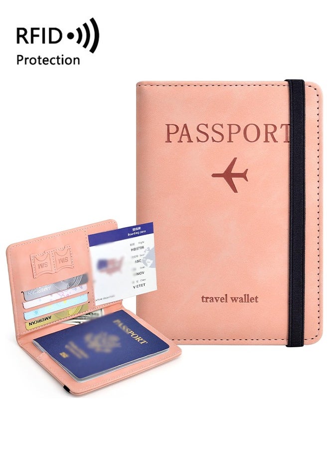 Generic RFID Blocking Passport Holder ,Slim Leather Wallet for Credit Cards, ID, Boarding Passes, and Passport, Travel Accessories(Pink)  - Image 1