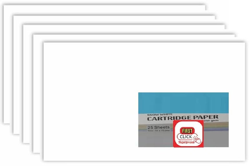 FIRST CLICK Cartridge Sheet Snow White Drawing Paper 140 GSM (56 x 71 cm) Pack of 5 Sheets Chart Papers - Image 1