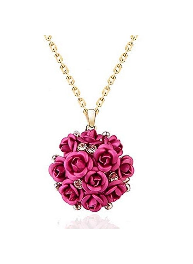 يو بيلا مجموعة مجوهرات YouBella Jewellery الأنيقة المطلية بالذهب والمزينة بالزهور مع أقراط وخاتم للنساء والفتيات (وردي) - Image 4