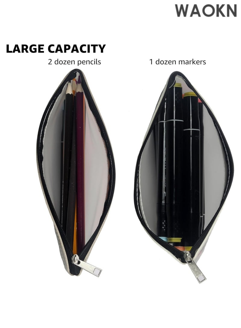 WAOKN "4 Pack Clear Pencil Pouch Set - Aesthetic Cute Small Pencil Bags for School, Girls & Boys, Transparent Makeup & Toiletry Organizer (Black, White, Gray, Beige) - Lightweight Durable PVC Pencil Case for Supplies & Travel Essentials" - Image 4