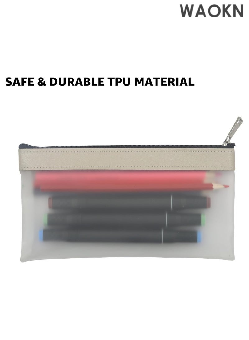 WAOKN "4 Pack Clear Pencil Pouch Set - Aesthetic Cute Small Pencil Bags for School, Girls & Boys, Transparent Makeup & Toiletry Organizer (Black, White, Gray, Beige) - Lightweight Durable PVC Pencil Case for Supplies & Travel Essentials" - Image 1