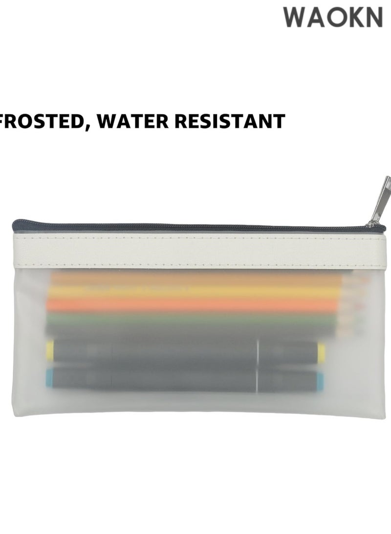 WAOKN "4 Pack Clear Pencil Pouch Set - Aesthetic Cute Small Pencil Bags for School, Girls & Boys, Transparent Makeup & Toiletry Organizer (Black, White, Gray, Beige) - Lightweight Durable PVC Pencil Case for Supplies & Travel Essentials" - Image 2