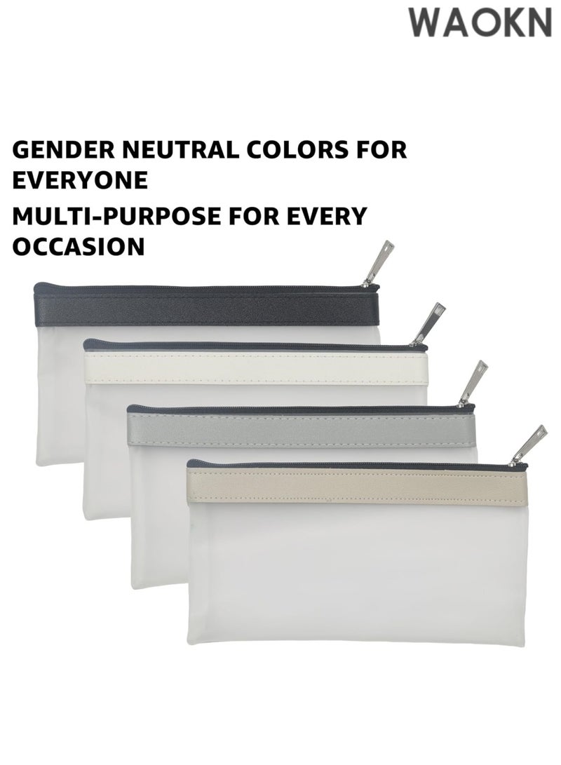 WAOKN "4 Pack Clear Pencil Pouch Set - Aesthetic Cute Small Pencil Bags for School, Girls & Boys, Transparent Makeup & Toiletry Organizer (Black, White, Gray, Beige) - Lightweight Durable PVC Pencil Case for Supplies & Travel Essentials" - Image 3