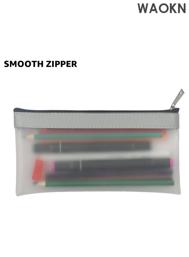 WAOKN "4 Pack Clear Pencil Pouch Set - Aesthetic Cute Small Pencil Bags for School, Girls & Boys, Transparent Makeup & Toiletry Organizer (Black, White, Gray, Beige) - Lightweight Durable PVC Pencil Case for Supplies & Travel Essentials" - Image 5