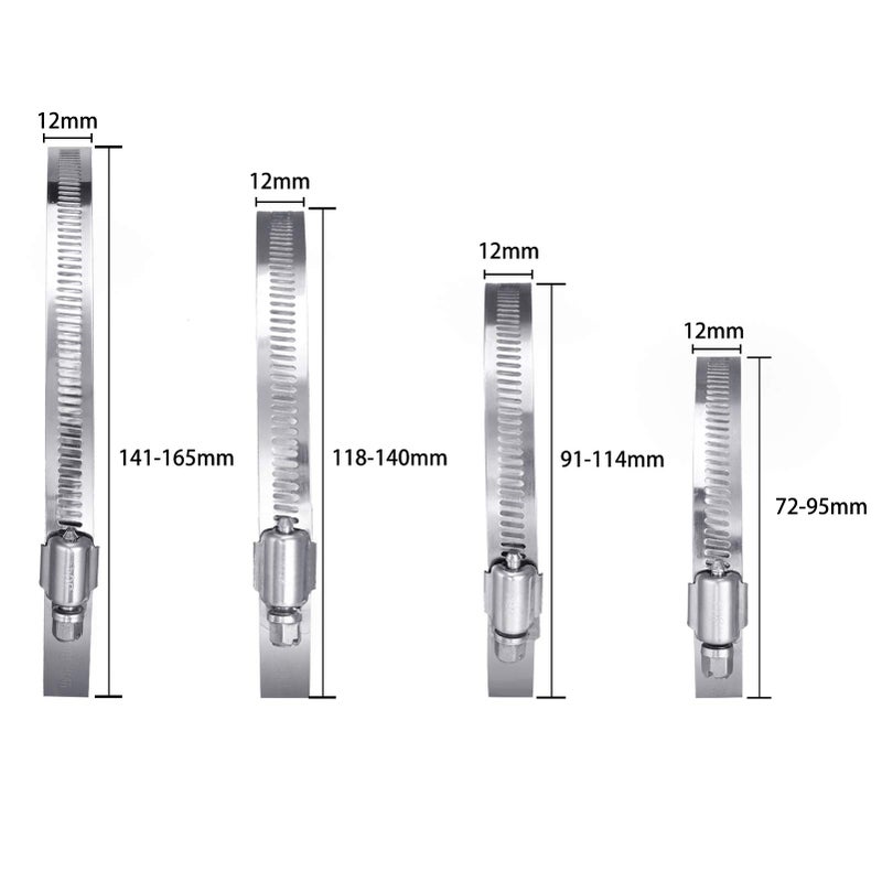 FRIUSATE FRIUSATE 8 Pcs Jubilee Clips Stainless Steel Hose Clips Duct Clamps, Adjustable 72-165 mm Range, Worm Drive Clamp for Securing Hoses and Pipes Tube Assortment 4 Size  - Image 2