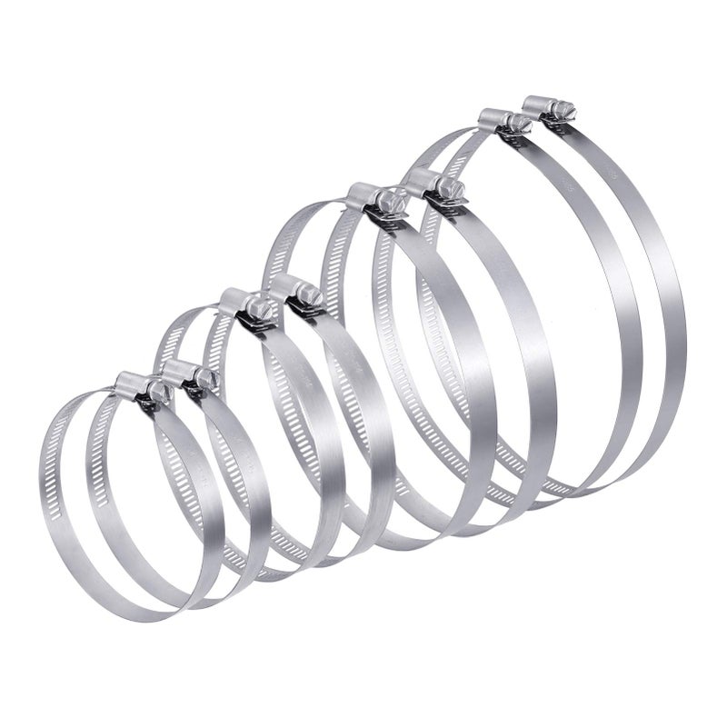 FRIUSATE FRIUSATE 8 Pcs Jubilee Clips Stainless Steel Hose Clips Duct Clamps, Adjustable 72-165 mm Range, Worm Drive Clamp for Securing Hoses and Pipes Tube Assortment 4 Size  - Image 1
