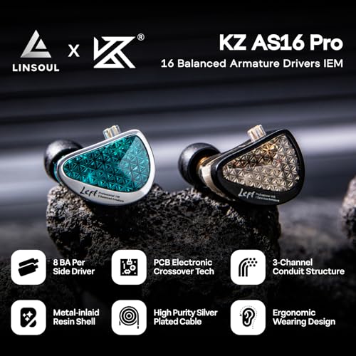 Linsoul KZ AS16 Pro Wired Earbuds 16BA Balanced Armature Drivers Earphones HiFi Bass in Ear Monitor Earphones with Detachable 075mm 2 pin Cable Black with Mic - Image 3