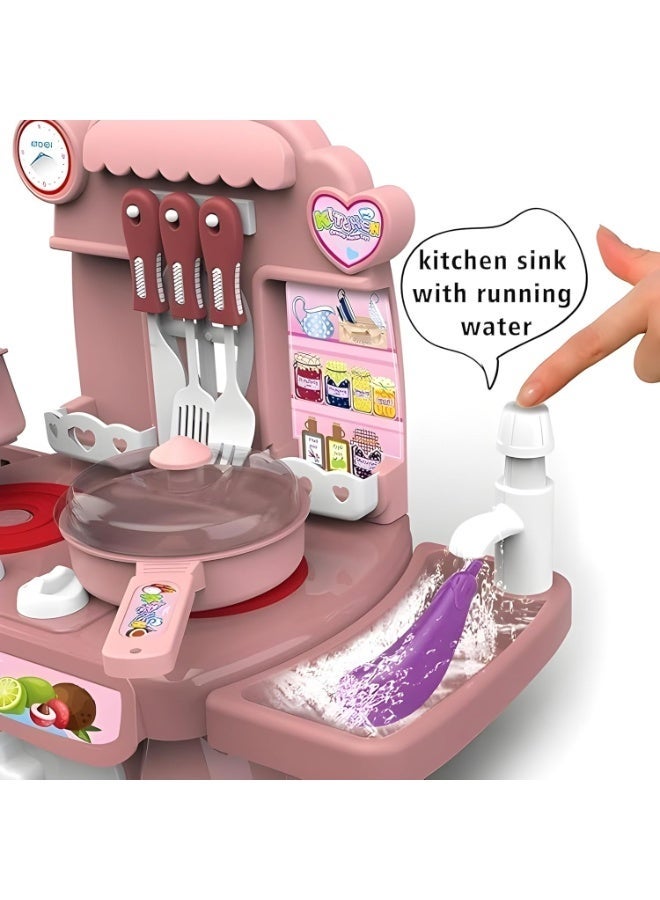 Kids Pretend Play Kitchen Set with Sink Running Water & Electronic Induction Stove – Chef Cooking Toy Set with Lights & Music Educational Role Play Toy Gift for Girls pink - Image 3