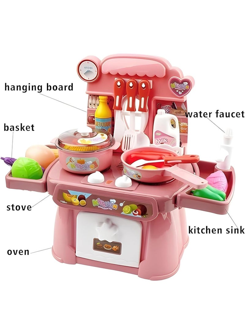 Kids Pretend Play Kitchen Set with Sink Running Water & Electronic Induction Stove – Chef Cooking Toy Set with Lights & Music Educational Role Play Toy Gift for Girls pink - Image 4