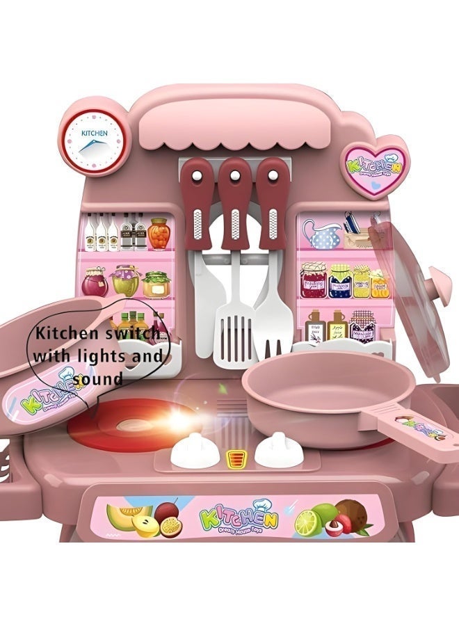 Kids Pretend Play Kitchen Set with Sink Running Water & Electronic Induction Stove – Chef Cooking Toy Set with Lights & Music Educational Role Play Toy Gift for Girls pink - Image 2