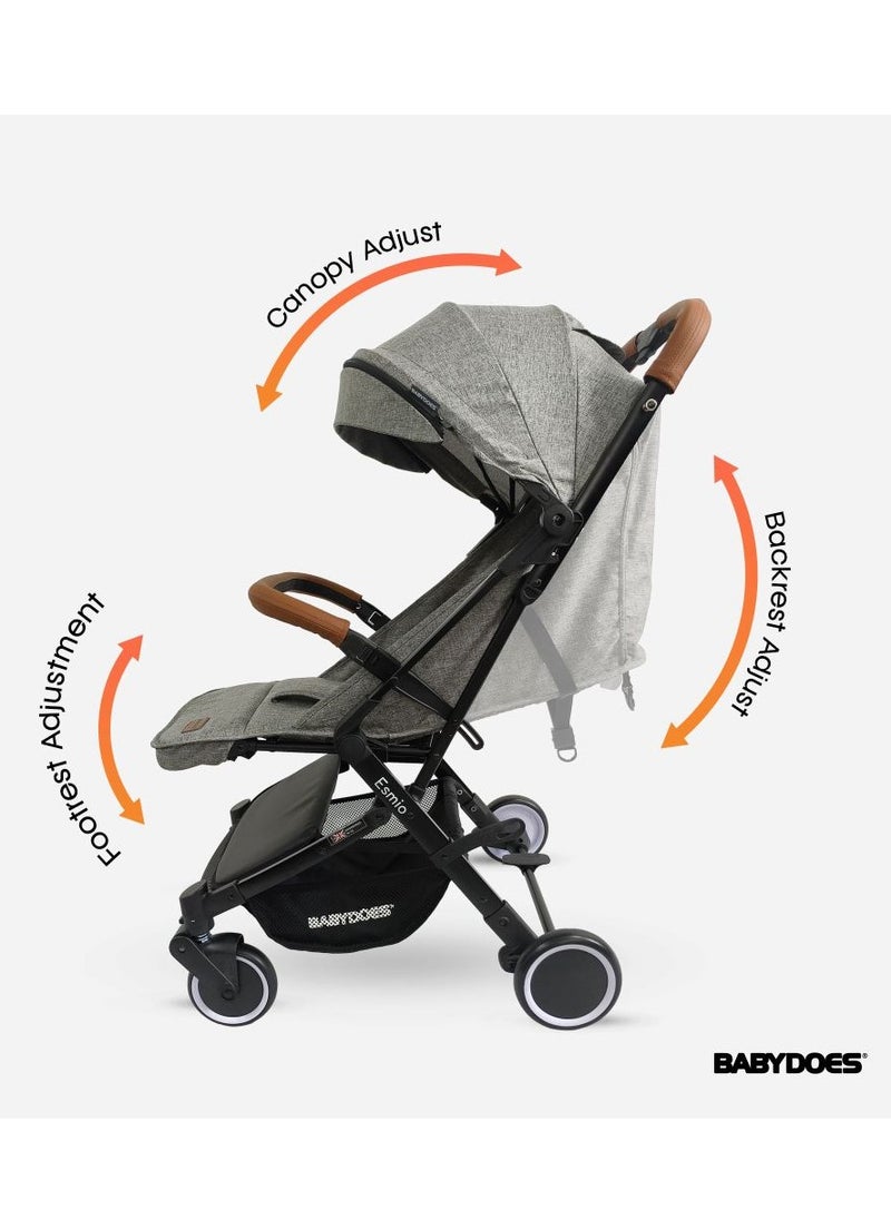 BABYDOES - Esmio - Baby Stroller With 5-Point Harness, Adjustable Backrest And Footrest, 3-Step Canopy, One-Click Brake System, 0-3 Year (Up To 20 Kg) - Grey - Image 1