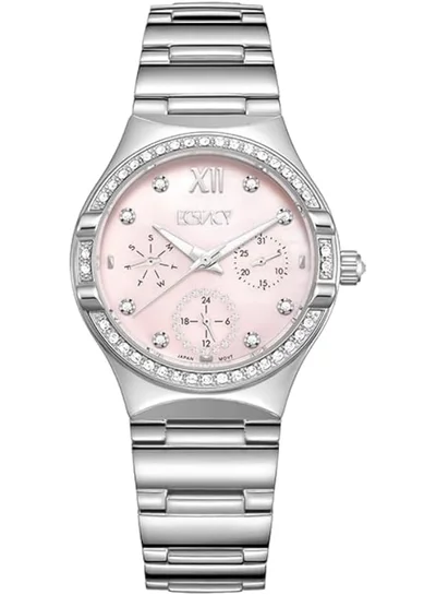 إكستاسي ساعة نسائية إكستاسي بحركة ، شاشة متعددة الوظائف وسوار ستانلس ستيل - فضي