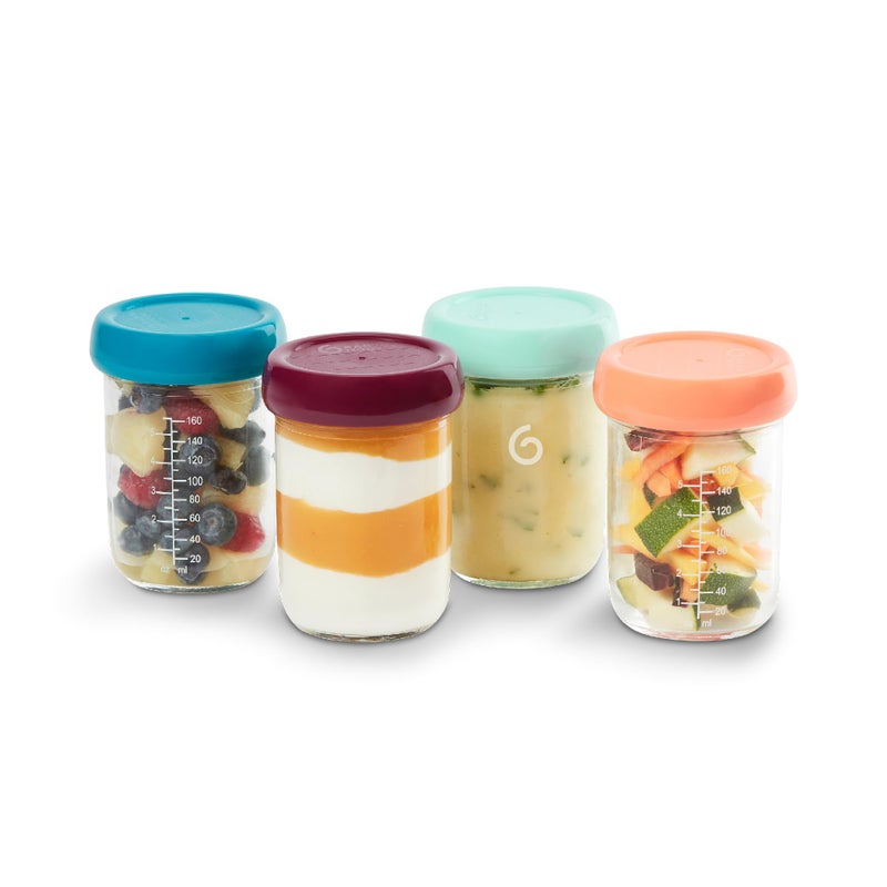 Babymoov Baby Glass Food Jars, Set of 4 (8oz Each) BPA-Free Storage Containers, Leakproof Lids, Microwave, Freezer & Dishwasher Safe, Baby Registry Essential - Image 1