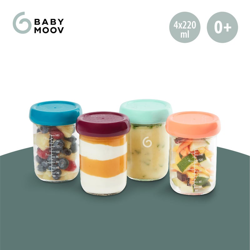 Babymoov Baby Glass Food Jars, Set of 4 (8oz Each) BPA-Free Storage Containers, Leakproof Lids, Microwave, Freezer & Dishwasher Safe, Baby Registry Essential - Image 3