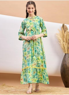 Stylo Bug Floral Print Tie-Up Neck A-Line Maxi Dress by Styli  - Image 1