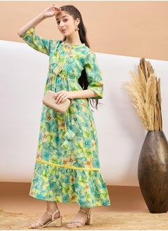 Stylo Bug Floral Print Tie-Up Neck A-Line Maxi Dress by Styli  - Image 2