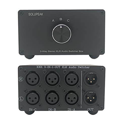 SOLUPEAK 3-Way XLR Stereo Audio Switch Box, Balanced Audio Converter, Passive Signal Source Audio Input Selector Switcher Splitter Box 3 in 1 Out (X301) - Image 1