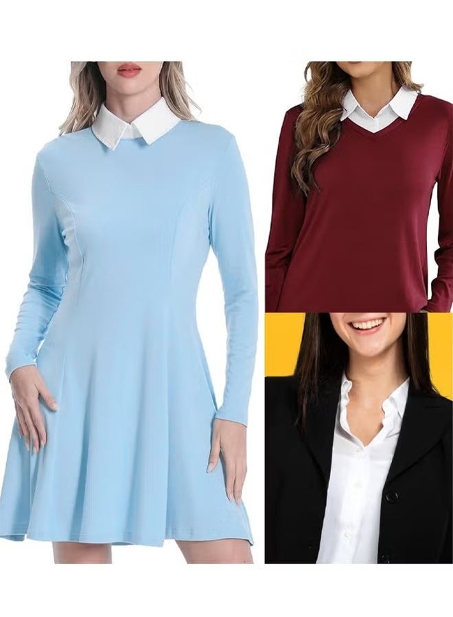 Ba Love 2 Pieces Fake Collar Detachable Collar for Women Half Shirts Half False Blouse Dickey False Collar for Women (White) - Image 5