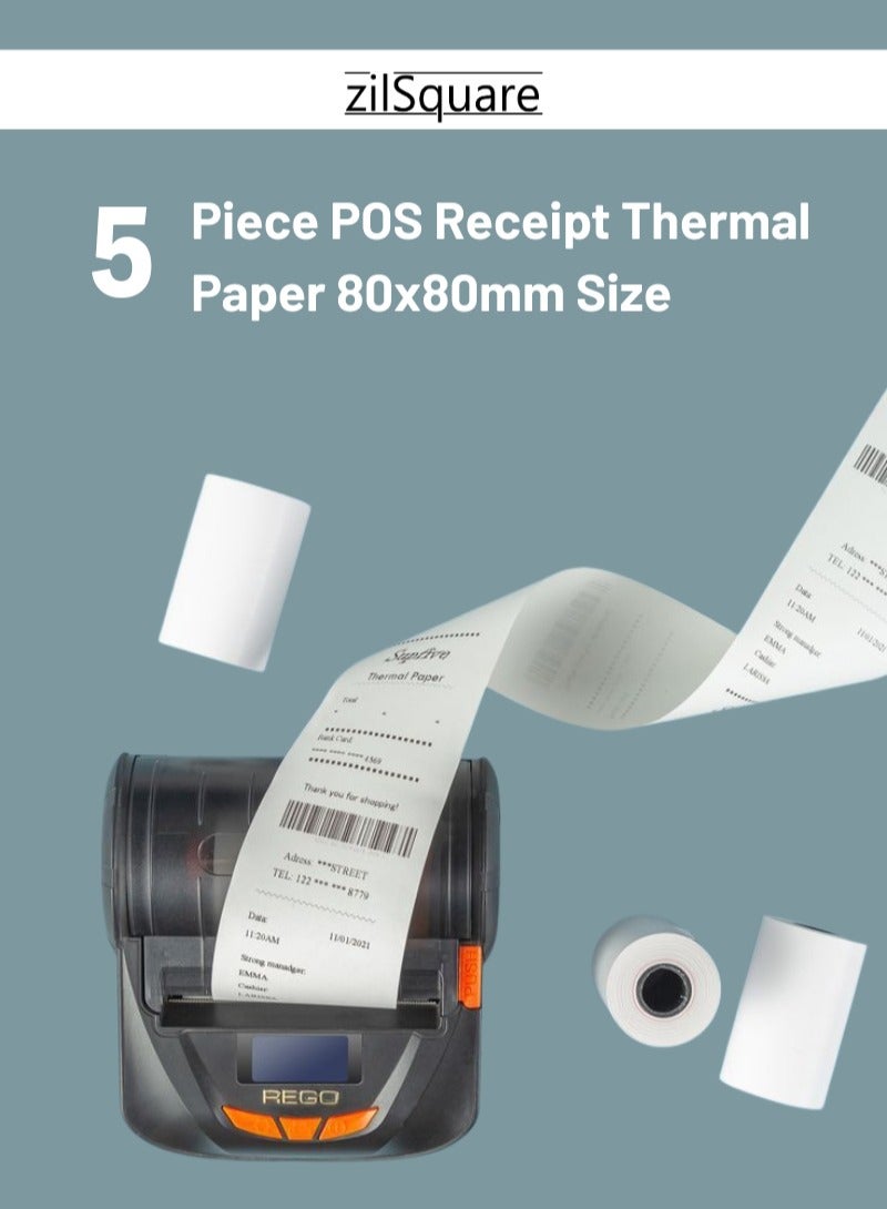 zilSquare Premium Thermal Paper Roll 80mm x 80mm Pack (5rolls) – High Sensitivity POS Receipt Paper Rolls for Billing Machines, Cash Registers & Receipt Printers BPA-Free, Non-Fading, Smooth Printing Thermal Till Roll for Supermarket, Restaurant, Retail & Office Use Xprinter, Epson, Bixolon Compatible - Image 5