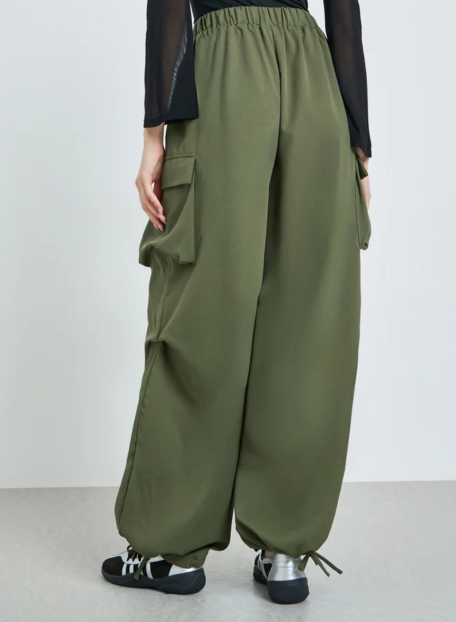 Take Two  Green Baggy Cargo Pants with Elastic Waistband for Women | Best Price UAE