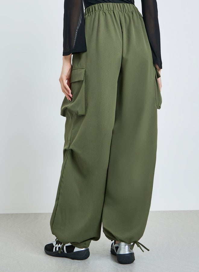 Take Two Green Baggy Cargo Pants with Elastic Waistband - Image 5