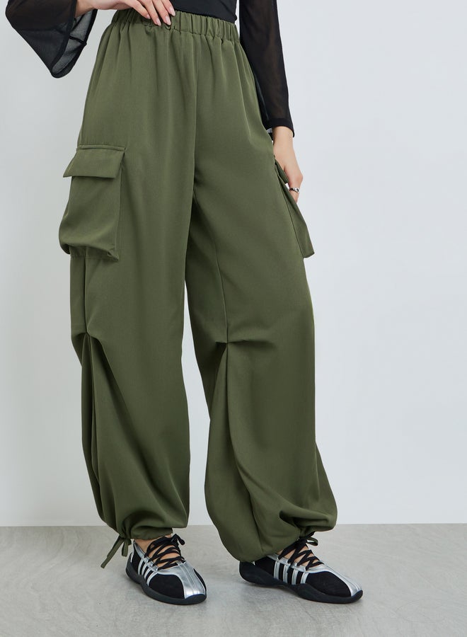 Take Two Green Baggy Cargo Pants with Elastic Waistband - Image 2