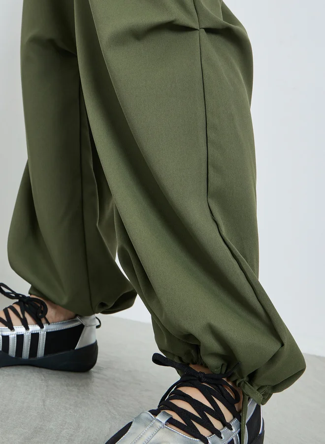 Take Two  Green Baggy Cargo Pants with Elastic Waistband for Women | Best Price UAE